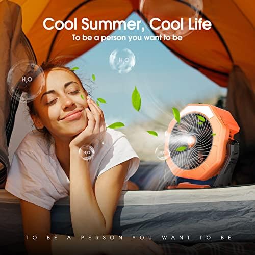 Portable Misting Fan for Outdoor Cooling, [24-90Hrs] Battery Powered Mist Fans with Water Misters & LED Lantern, alternate