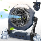 Portable Misting Fan, Outdoor Rechargeable Fan, LED Light, Hook, 35H