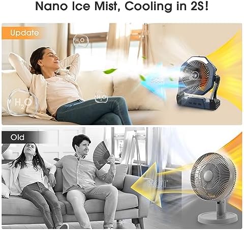 Portable Misting Fan, Outdoor Rechargeable Fan, LED Light, Hook, 35H, alternate view 2