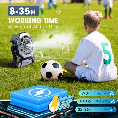 Portable Misting Fan, Outdoor Rechargeable Fan, LED Light, Hook, 35H, alternate view 3