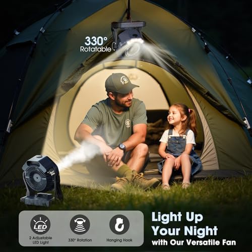 Portable Misting Fan, Outdoor Rechargeable Fan, LED Light, Hook, 35H, alternate view 4