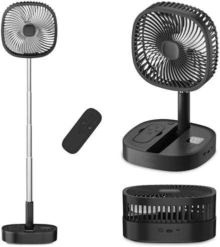 Portable Oscillating Pedestal Fan with Romote, 4 Speed 120° Telescopic Rotation Foldable Standing Collapsible
