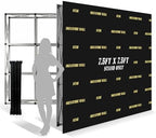 Portable Pop Up Display Stand 7.5FT x 7.5FT, Metal Frame Tension Fabric Backdrop Support with Sandbags, Space