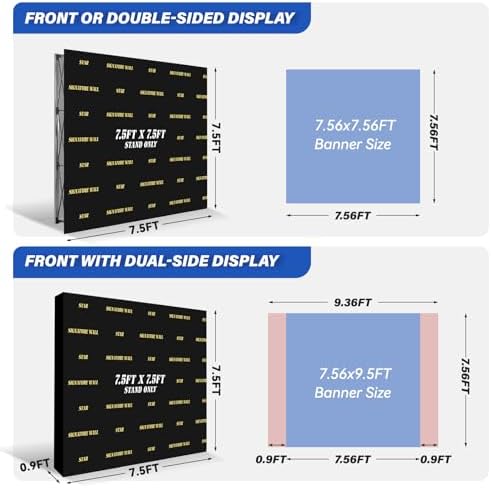 Portable Pop Up Display Stand 7.5FT x 7.5FT, Metal Frame Tension Fabric Backdrop Support with Sandbags, Space, alternate view
