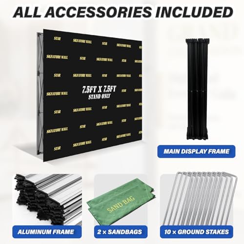 Portable Pop Up Display Stand 7.5FT x 7.5FT, Metal Frame Tension Fabric Backdrop Support with Sandbags, Space, alternate view