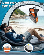 Portable Rechargeable Fan, 20000mAh Battery Powered Camping Fan with LED Light & Hook, 270° Adjustable, 4-Speed, alternate