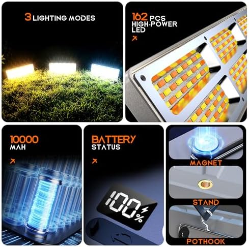 Portable Rechargeable LED Work Light with Tripod Stand, 10000mAh Battery Powered Dimmable Cordless Megnetic, alternate view 5