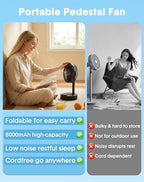 Portable Rechargeable Oscillating Travel Fan - 8" 8000mah Battery Operated, alternate view 2