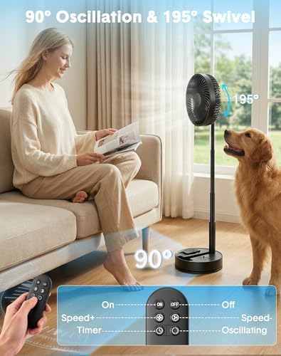 Portable Rechargeable Oscillating Travel Fan - 8" 8000mah Battery Operated, alternate view 3