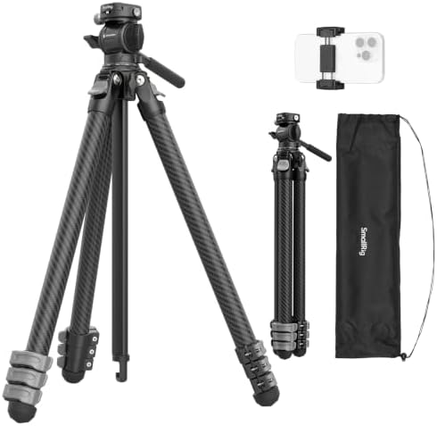 Portable Travel Video Tripod, Carbon Fiber Compact Tripod for Outdoor Photography, 5kg Load, Fluid Head with