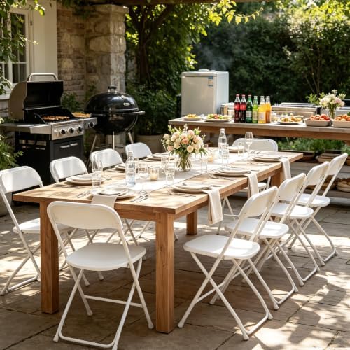 Portable White Plastic Chair 10 Pack Folding Chairs for Parties, alternate view 2