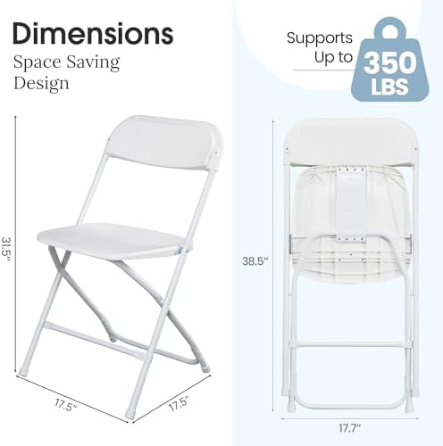 Portable White Plastic Chair 10 Pack Folding Chairs for Parties, alternate view 3