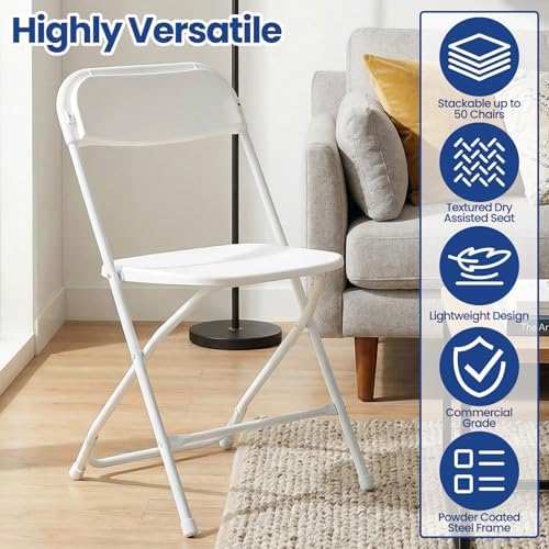 Portable White Plastic Chair 30 Pack Folding Chairs for Parties, alternate view 6