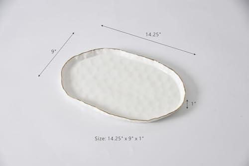 Portofino Medium Oval Platter, 14.25" x 9" x 1" in 14.25 x 9 in White With Gold Rim, alternate view 3