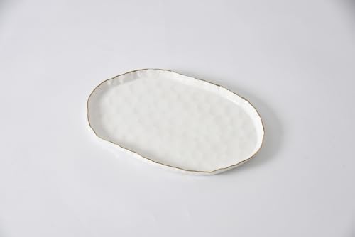 Portofino Medium Oval Platter, 14.25" x 9" x 1" in 14.25 x 9 in White With Gold Rim, alternate view 4