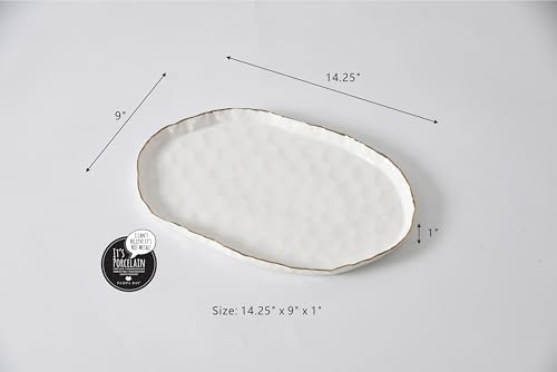 Portofino Medium Oval Platter, 14.25" x 9" x 1" in 14.25 x 9 in White With Gold Rim, alternate view 5