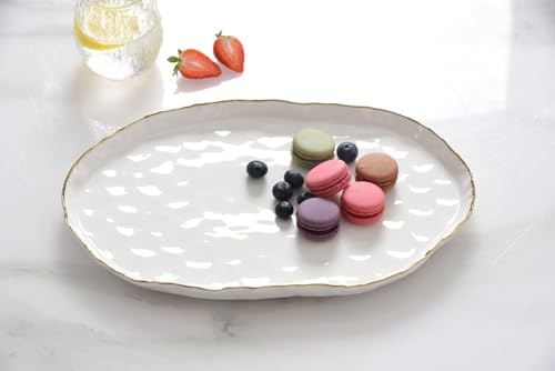 Portofino Medium Oval Platter, 14.25" x 9" x 1" in 14.25 x 9 in White With Gold Rim, alternate view 6