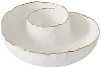 Portofino Plata Round Chip and Dip, White and Gold Porcelain 9 in in 9 × 9 × 2 in in White and Gold