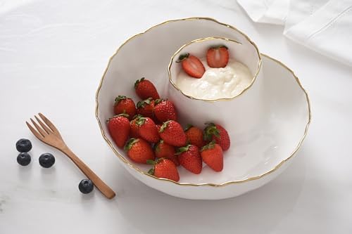 Portofino Plata Round Chip and Dip, White and Gold Porcelain 9 in in 9 × 9 × 2 in in White and Gold, alternate view 2