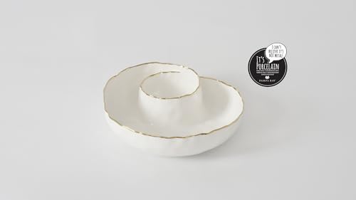 Portofino Plata Round Chip and Dip, White and Gold Porcelain 9 in in 9 × 9 × 2 in in White and Gold, alternate view 5