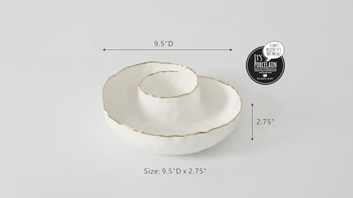 Portofino Plata Round Chip and Dip, White and Gold Porcelain 9 in in 9 × 9 × 2 in in White and Gold, alternate view 6