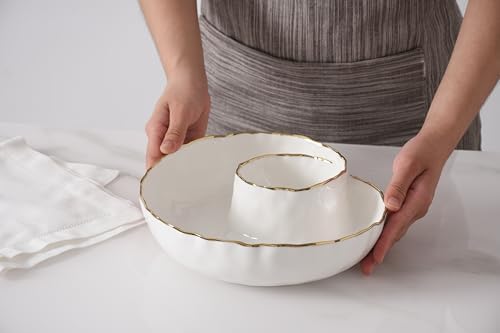 Portofino Plata Round Chip and Dip, White and Gold Porcelain 9 in in 9 × 9 × 2 in in White and Gold, alternate view 7