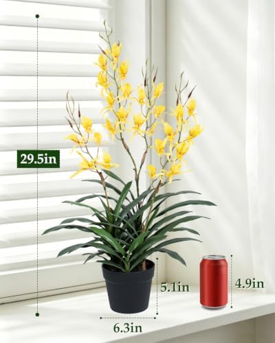 Potted Fake Orchid, Bright Yellow 29.5" Artificial Dendrobium, Fake Flowers with Matching Orchid Pot for, alternate view 3