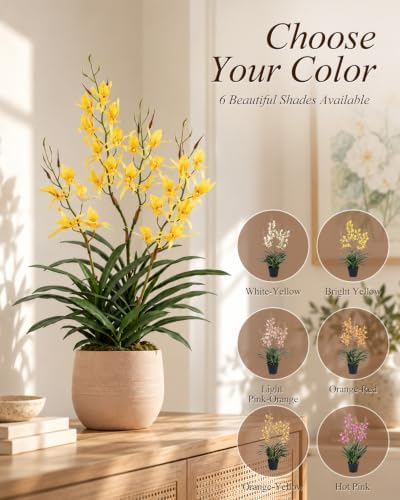 Potted Fake Orchid, Bright Yellow 29.5" Artificial Dendrobium, Fake Flowers with Matching Orchid Pot for, alternate view 4