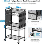 Power Tool Organizer Cart with Charging Station, 10 FT Cord, Black in Black, alternate view 2