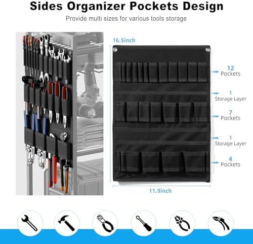 Power Tool Organizer Cart with Charging Station, 10 FT Cord, Black in Black, alternate view 4