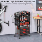 Power Tool Organizer Cart with Charging Station, 10 FT Cord, Black in Black, alternate view 6