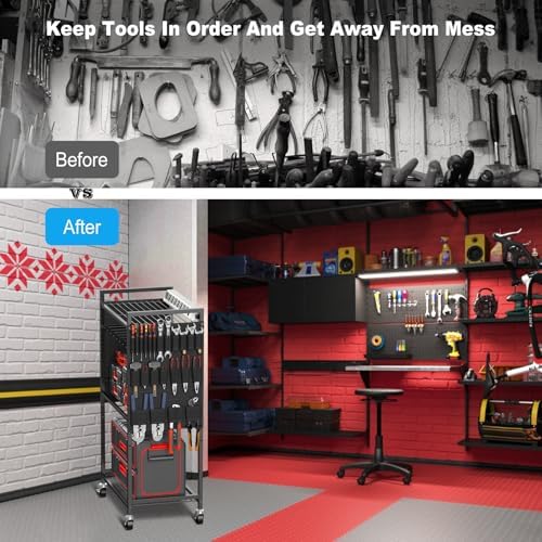 Power Tool Organizer Cart with Charging Station, 10 FT Cord, Black in Black, alternate view 7