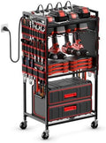 Power Tool Organizer Cart with Charging Station, 10 FT Cord, Red in Red