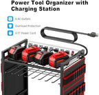 Power Tool Organizer Cart with Charging Station, 10 FT Cord, Red in Red, alternate view 3