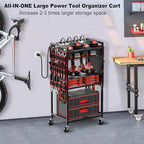 Power Tool Organizer Cart with Charging Station, 10 FT Cord, Red in Red, alternate view 6