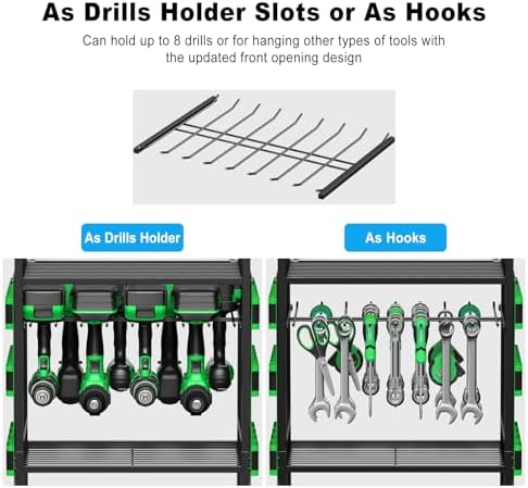 Power Tool Organizer Cart with Charging Station, 6 FT Cord, Green in Green, alternate view 5