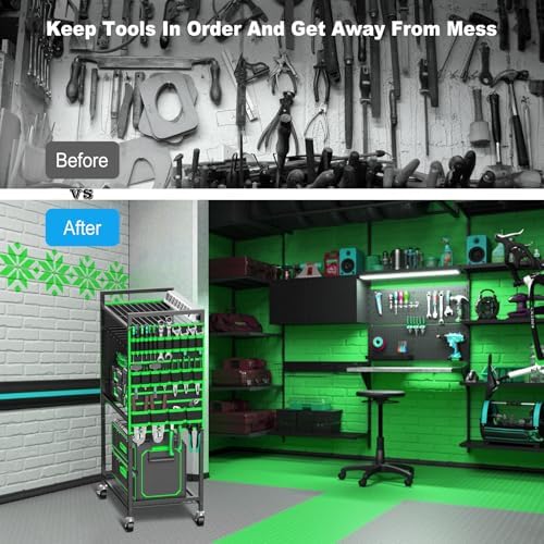 Power Tool Organizer Cart with Charging Station, 6 FT Cord, Green in Green, alternate view 7