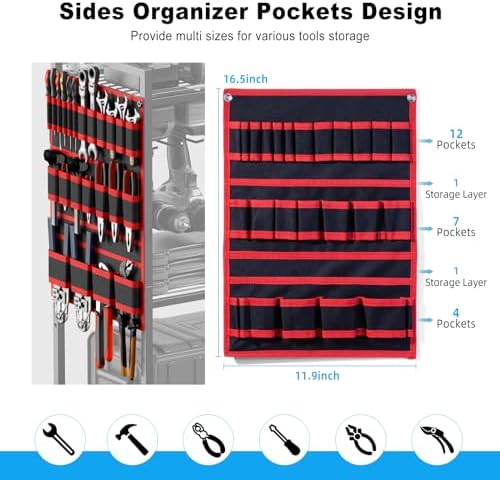 Power Tool Organizer Cart with Charging Station, 6 FT Cord, Red in Red, alternate view 4