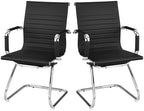 POWERSTONE Office Reception Guest Chair Set of 2 - Office Conference Desk Chair with No Wheels, Ergonomic Mid
