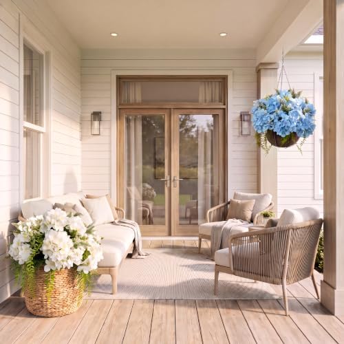 Pre-Arranged Blue Hydrangea Artificial Flowers with Greenery, UV Resistant in 6 Blue, alternate view 5