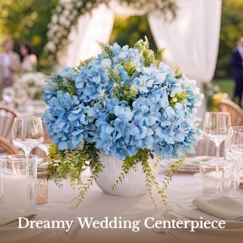 Pre-Arranged Blue Hydrangea Artificial Flowers with Greenery, UV Resistant in 6 Blue, alternate view 6