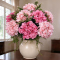 Pre-Arranged Pink Hydrangea Artificial Flowers with Greenery, UV Resistant in Pink Mix