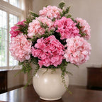 Pre-Arranged Pink Hydrangea Artificial Flowers with Greenery, UV Resistant in Pink Mix