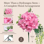 Pre-Arranged Pink Hydrangea Artificial Flowers with Greenery, UV Resistant in Pink Mix, alternate view 3