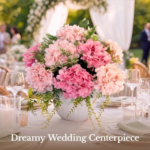 Pre-Arranged Pink Hydrangea Artificial Flowers with Greenery, UV Resistant in Pink Mix, alternate view 6