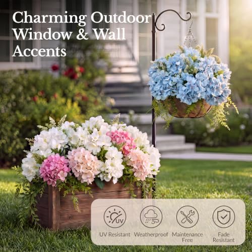 Pre-Arranged White Hydrangea Artificial Flowers with Greenery, UV Resistant in 6 White, alternate view 7