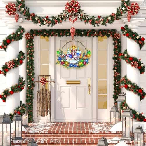 Pre-Lit Christmas Wreath for Front Door,16.5Inch, 6H On/18H Off Timer in Santa Claus-multicolor, alternate view 5