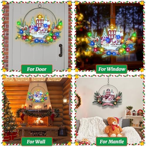 Pre-Lit Christmas Wreath for Front Door,16.5Inch, 6H On/18H Off Timer in Santa Claus-multicolor, alternate view 6