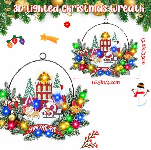 Pre-Lit Christmas Wreath for Front Door,16.5Inch, 6H On/18H Off Timer in Santa Claus-multicolor, alternate view 7