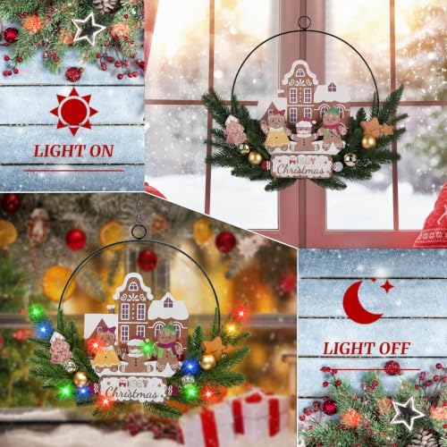 Pre-Lit Christmas Wreath for Front Door, Gingerbread with 6H On/18H Off in Gingerbread-multicolor, alternate view 2